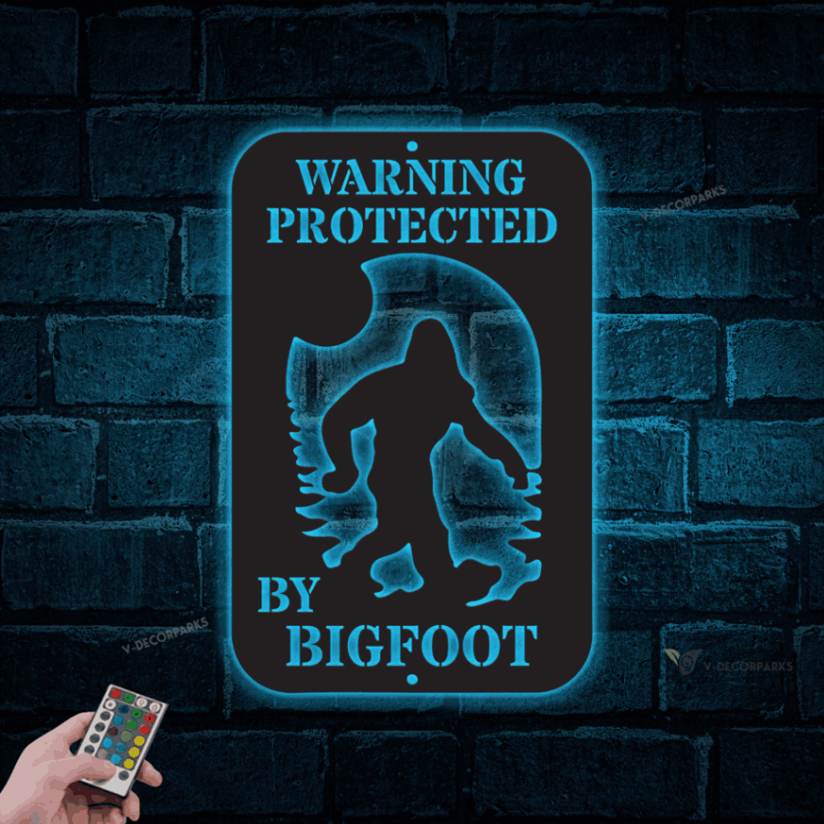 Protected By Rign Sign Personalized Bigfoot Warning Protected Sign With Led Lights, Property ...