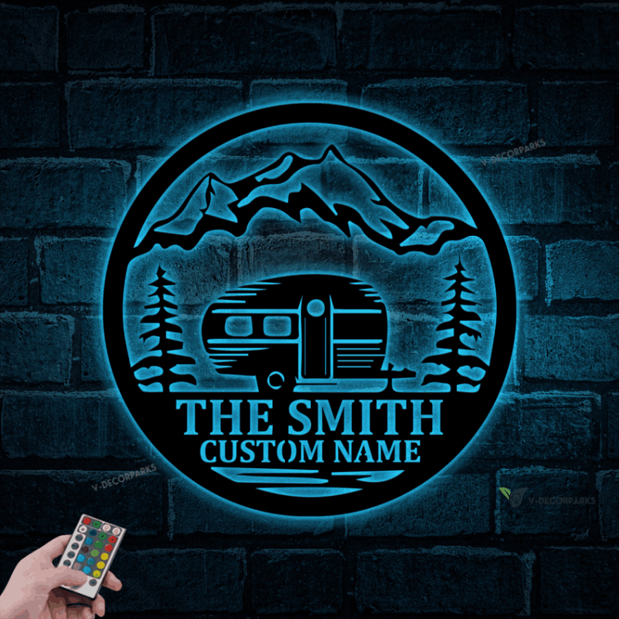 Personalized Camper Metal Sign With Led Lights, Custom Camping Name ...