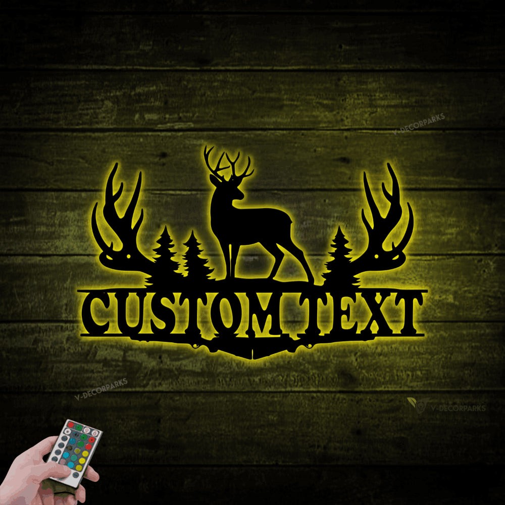 Personalized Deer Hunting Sign With Led Lights, Custom Buck Metal Wall