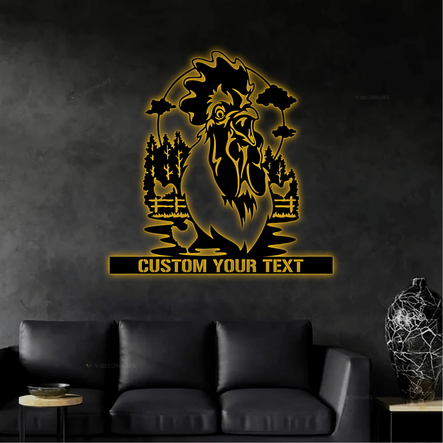 Personalized Farm Ranch Rooster Name Metal Sign With Led Lights, Custom ...