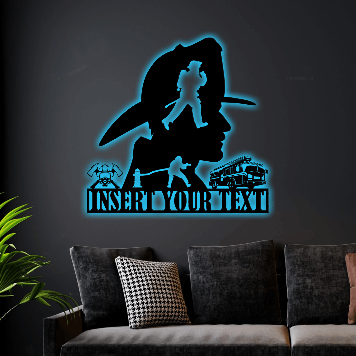 Personalized Fireman Silhouette Name Metal Sign With Led Lights ...