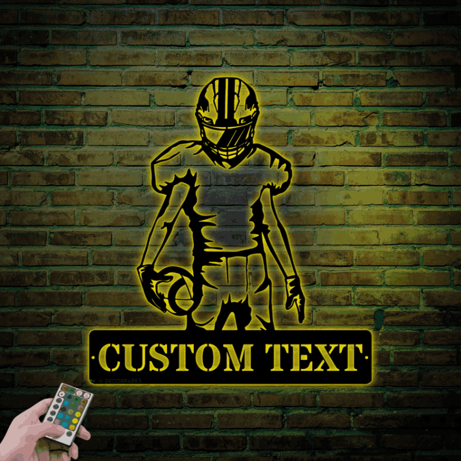 Personalized Football Sign Led Lights, Football Metal Wall Art, Custom
