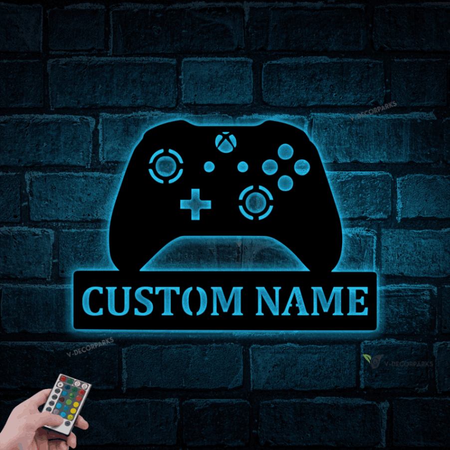 Personalized Game Room Metal Sign With Led Lights, Xbox Controller Name
