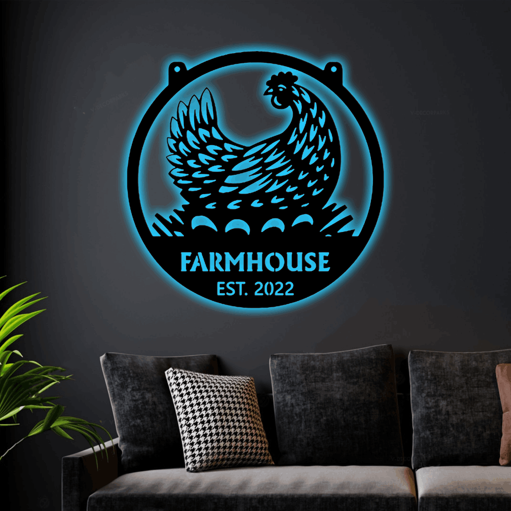 Personalized Hen House Sign With Led Lights, Hen House Coop Sign, Our