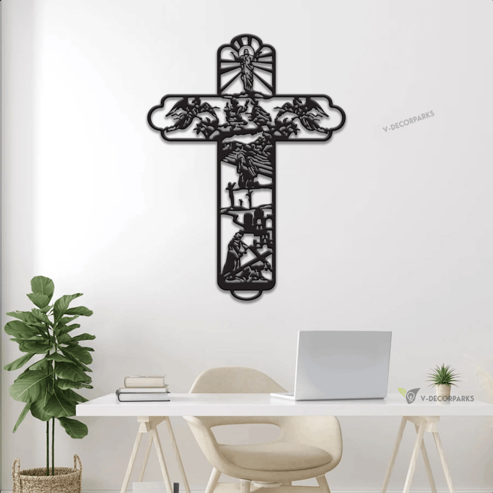 Personalized Jesus Cross Metal Wall With Led Lights, God Metal Sign