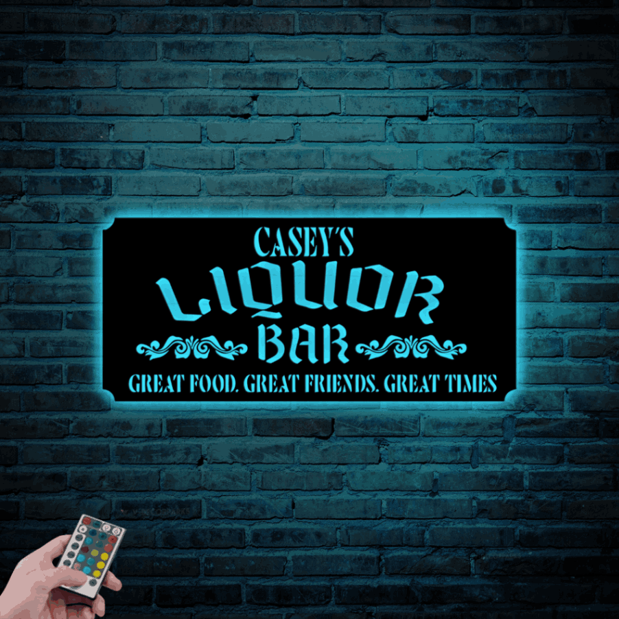 Personalized Liquor Bar Sign With Led Lights, Basement Bar Bar Cart
