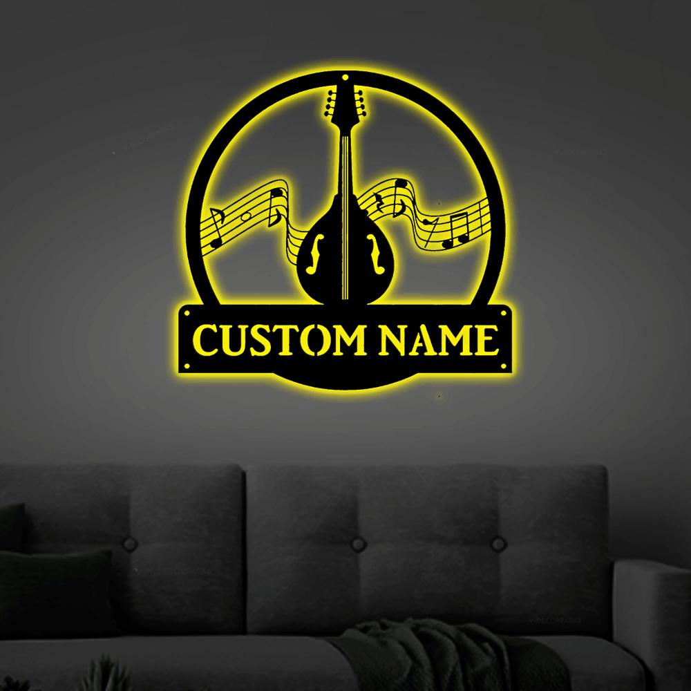Personalized Mandolin Monogram Metal Sign Art With Led Lightscustom