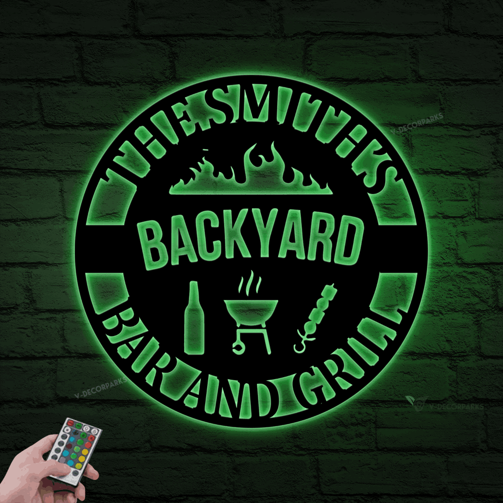 Personalized Metal Bbq Sign With Led Lights, Metal Barbecue Sign, Metal