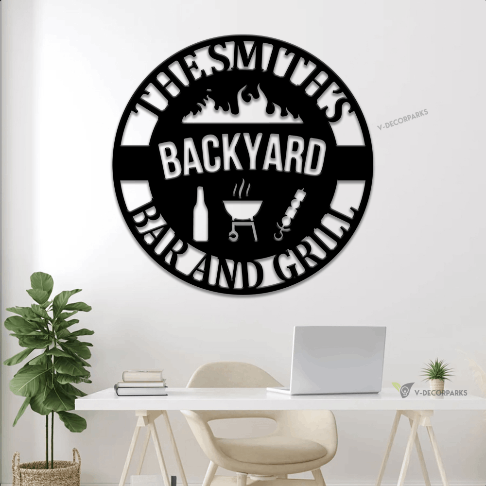 Personalized Metal Bbq Sign With Led Lights, Metal Barbecue Sign, Metal