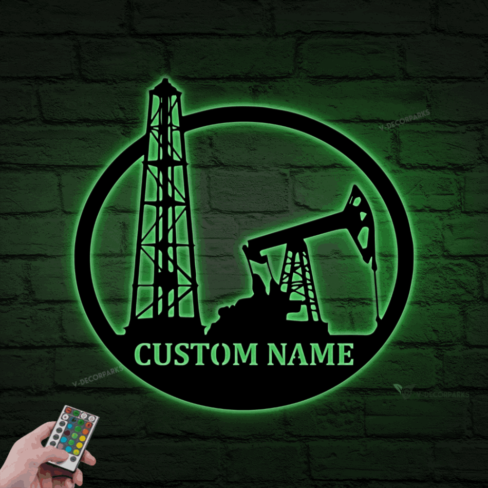 Personalized Oil Rig Metal Sign With Led Lights, Oil Field Custom Metal Sign, Driller Metal Custom Name Gift, Oil Field Worker Metal Wall Art
