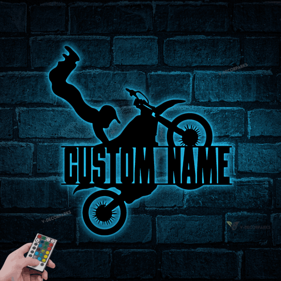 Personalized Rider Metal Wall With Led Lights, Custom Motorcycles Metal Artwork, Rider Metal Sign Rgb Light Decor, Harley Davidson Decor