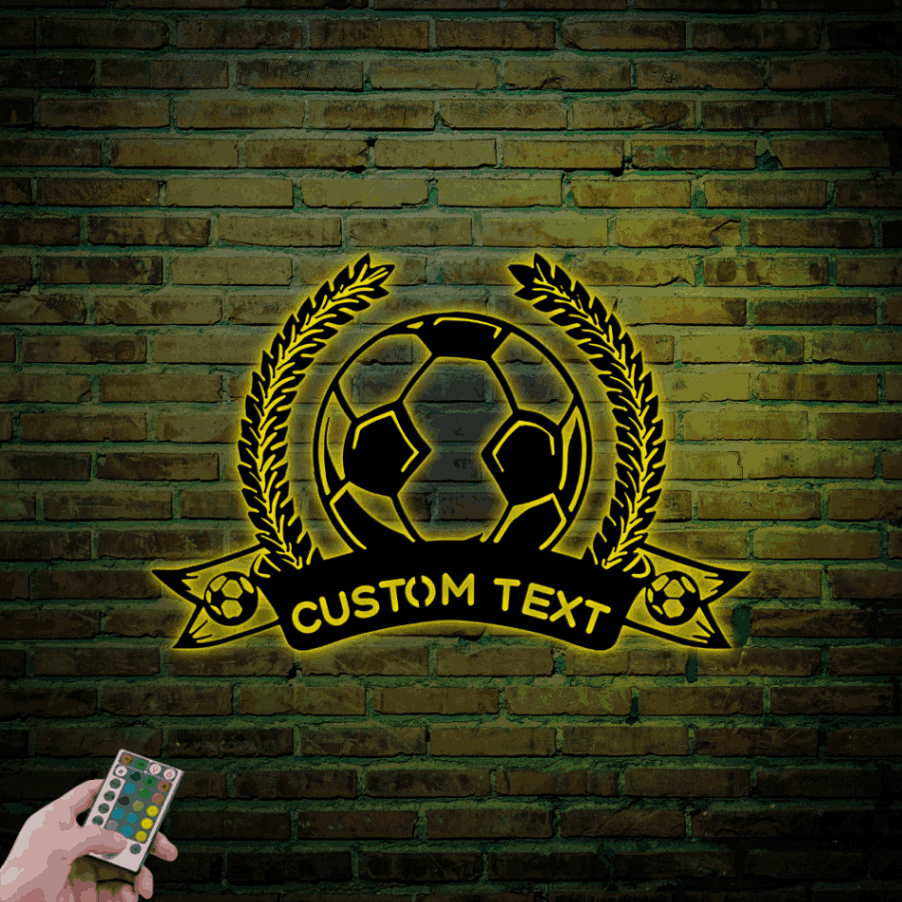 Personalized Soccer Metal Wall Decor With Led Lights, Football Metal