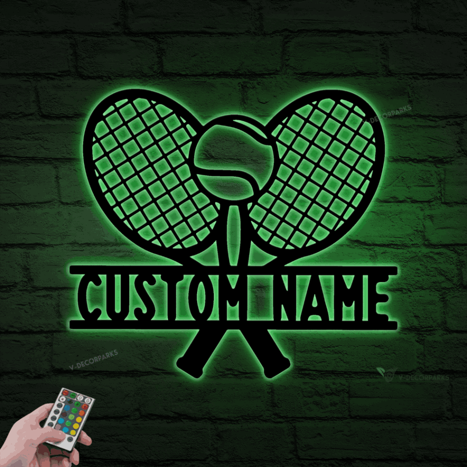 Personalized Tennis Custom Name Metal Sign With Led Lights Tennis Gift