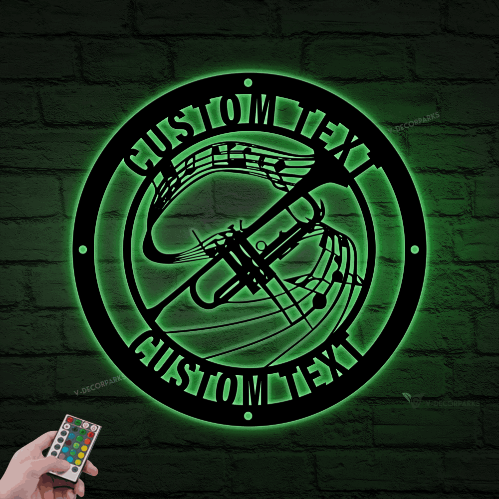 Personalized Trumpet Monogram Metal Sign With Led Lights Custom Trumpet