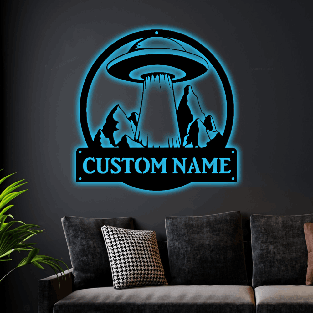 Personalized Ufo Metal Sign Art With Led Lights, Custom Ufo Metal Sign, Ufo Gift Funny Hobbie Gift, Birthday Gift, Ufo Sign, Ufo Decor, Ufo Metal Wall Decor