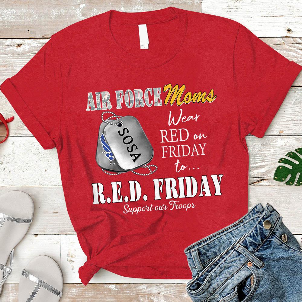 Personalized Airman’s Name & Family Member | Red Friday Proud Air Force Mom, Dad, Grandma, Grandpa… Military T-shirt