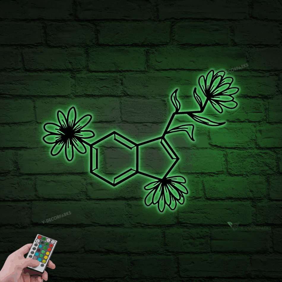 Serotonin Molecule Metal Wall Decor With Led Lights Science Metal Wall Art Biology Chemistry