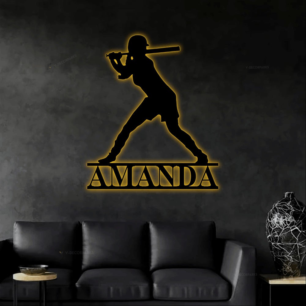 Softball Custom Sign With Led Lights, Softball Metal Sign, Softball 