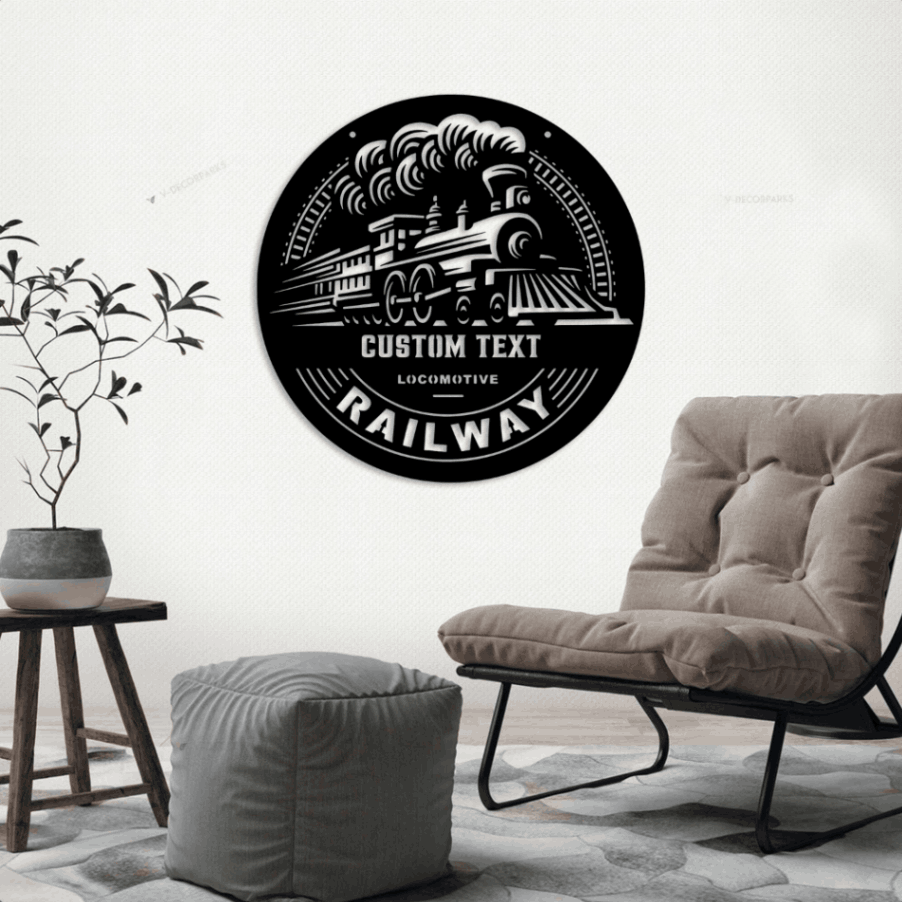 Train Railroad Personalized Metal Sign With Led Lights, Train Metal