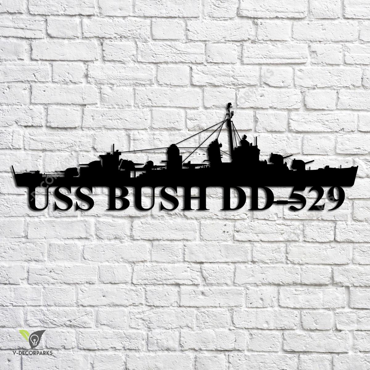 Uss Bush Dd-529 Navy Ship Metal Art, Navy Ships Silhouette Metal Gift ...