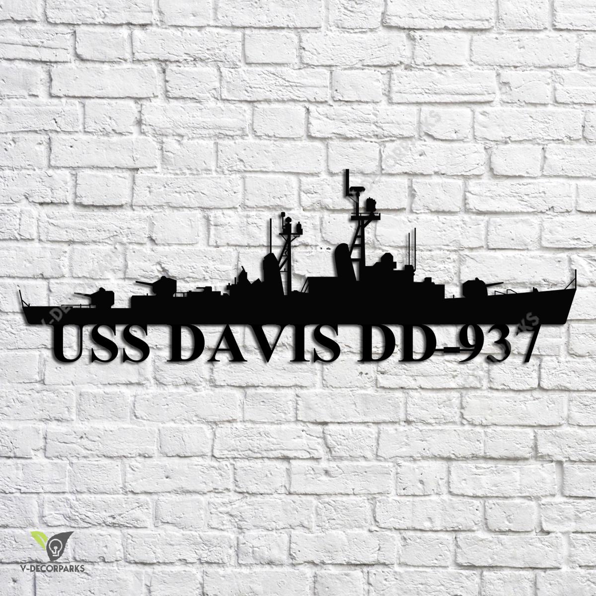 Uss Davis Dd-937 Navy Ship Metal Art, Navy Ships Silhouette Metal Gift ...