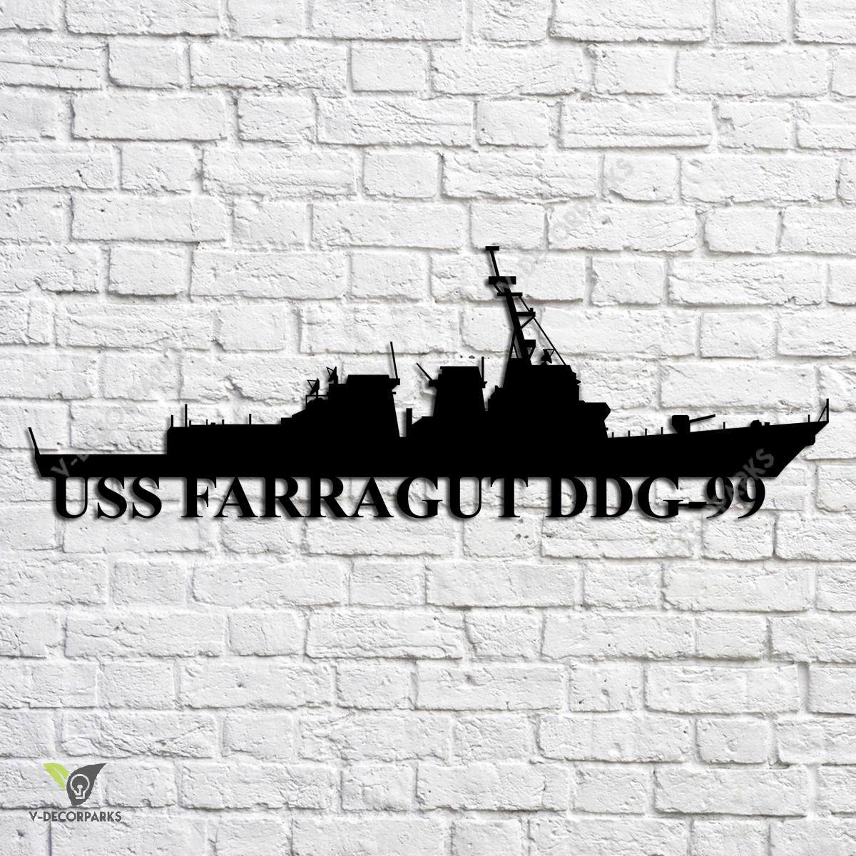 Uss Farragut Ddg-99 Navy Ship Metal Art, Navy Ships Silhouette Metal ...