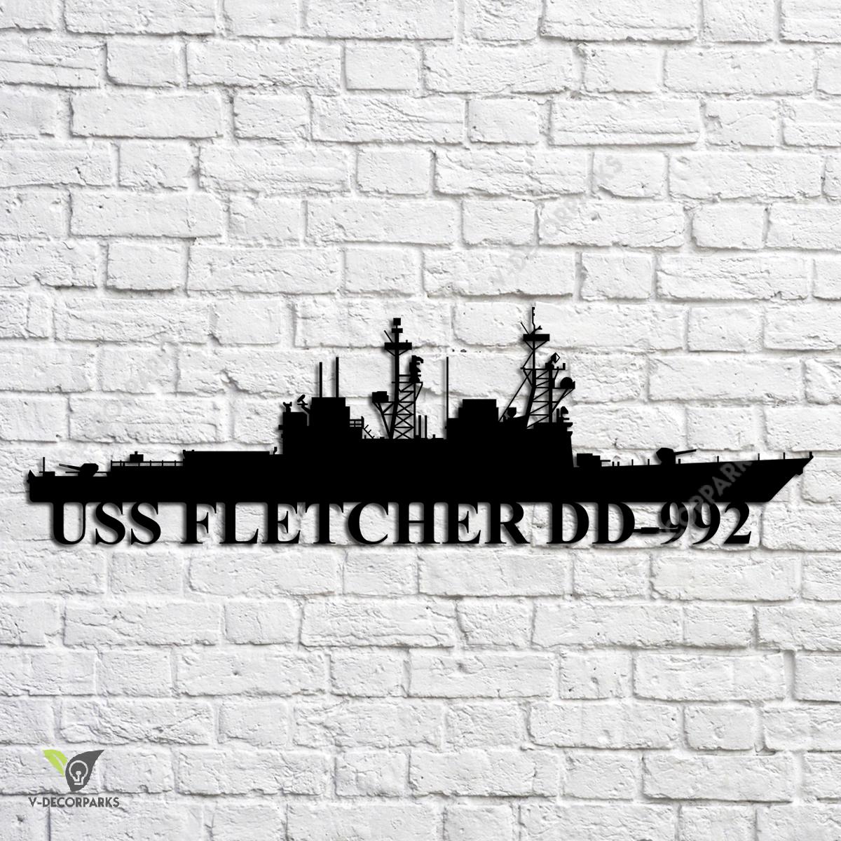 Uss Fletcher Dd-992 Navy Ship Metal Art, Navy Ships Silhouette Metal ...