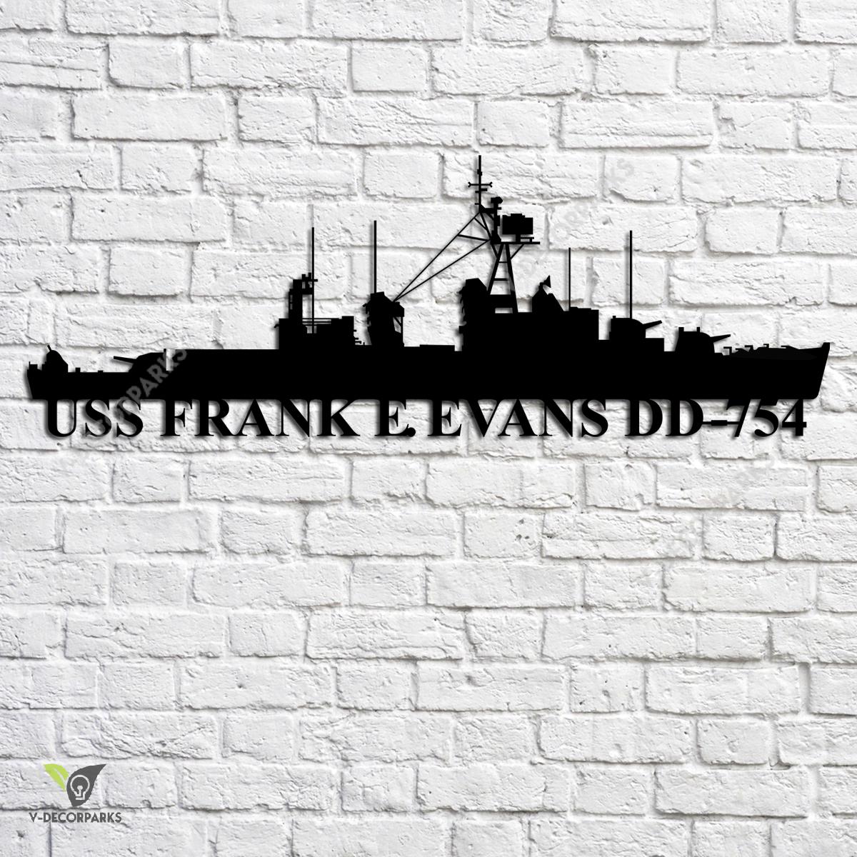 Uss Frank E. Evans Dd-754 Navy Ship Metal Art, Navy Ships Silhouette ...