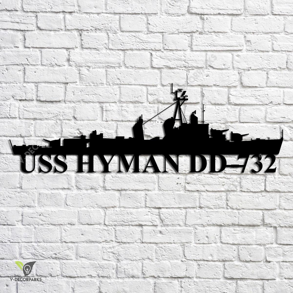 Uss Hyman Dd-732 Navy Ship Metal Art, Navy Ships Silhouette Metal Gift ...