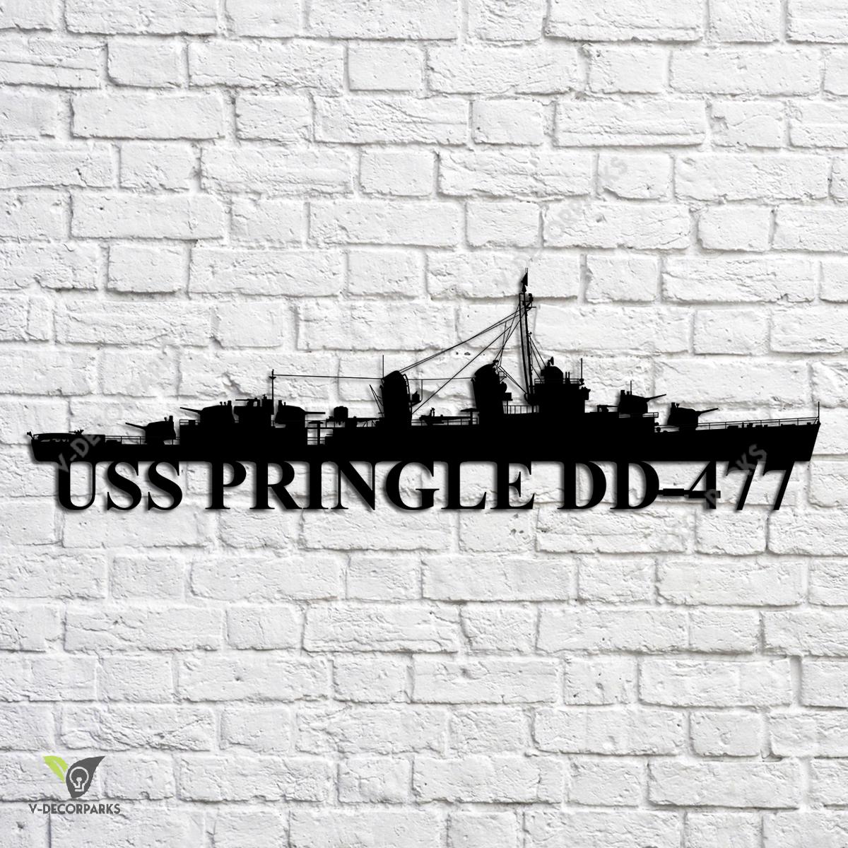 Uss Pringle Dd-477 Navy Ship Metal Art, Navy Ships Silhouette Metal ...