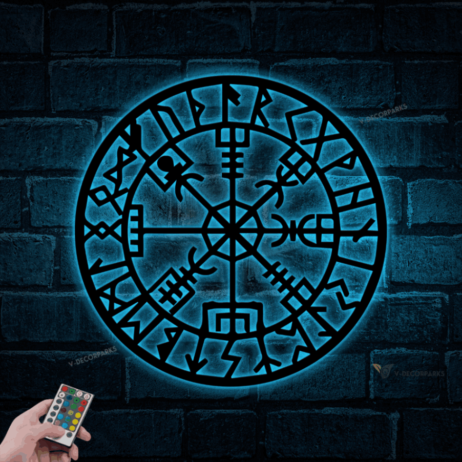 Viking Compass Metal Sign With Led Lights, Norse Wayfinder, Old Norse ...