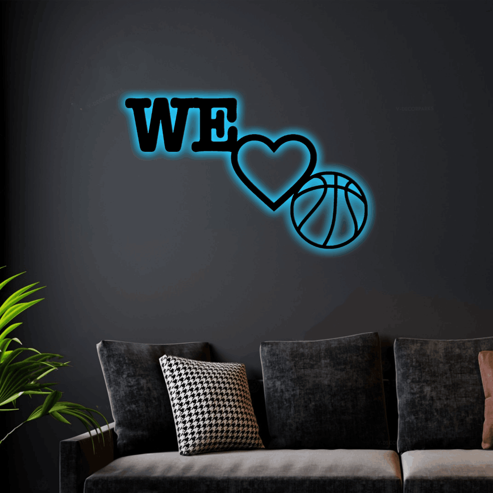 We Love Basketball Metal Wall Sign With Led Lights, Sports Sign,love