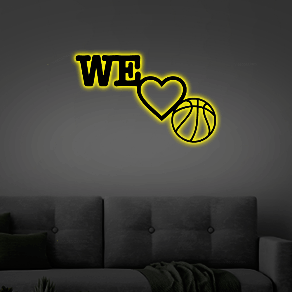 We Love Basketball Metal Wall Sign With Led Lights, Sports Sign,love