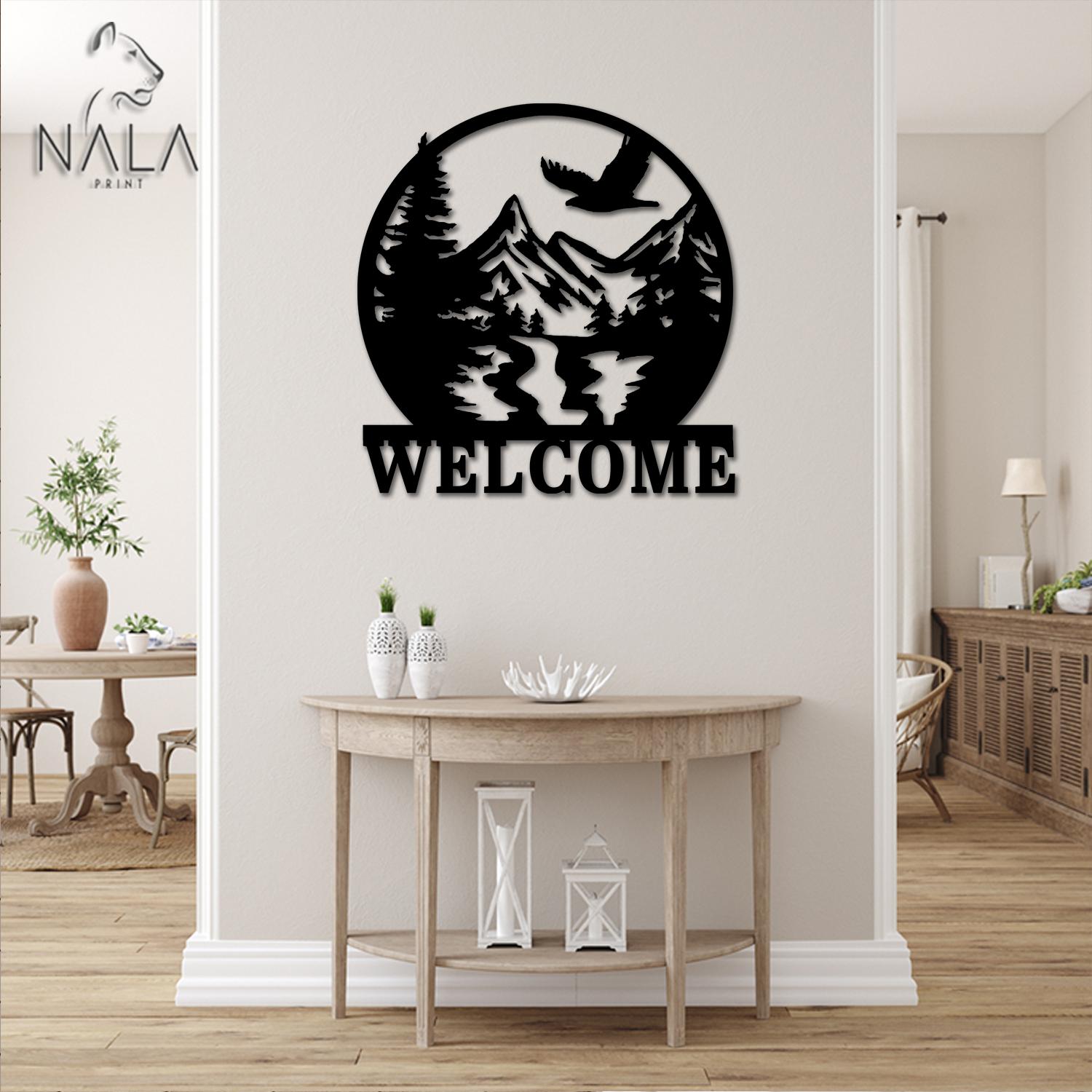 Mountain Landscape And Eagle Welcome Metal Sign, Wall Hanging, Cut ...