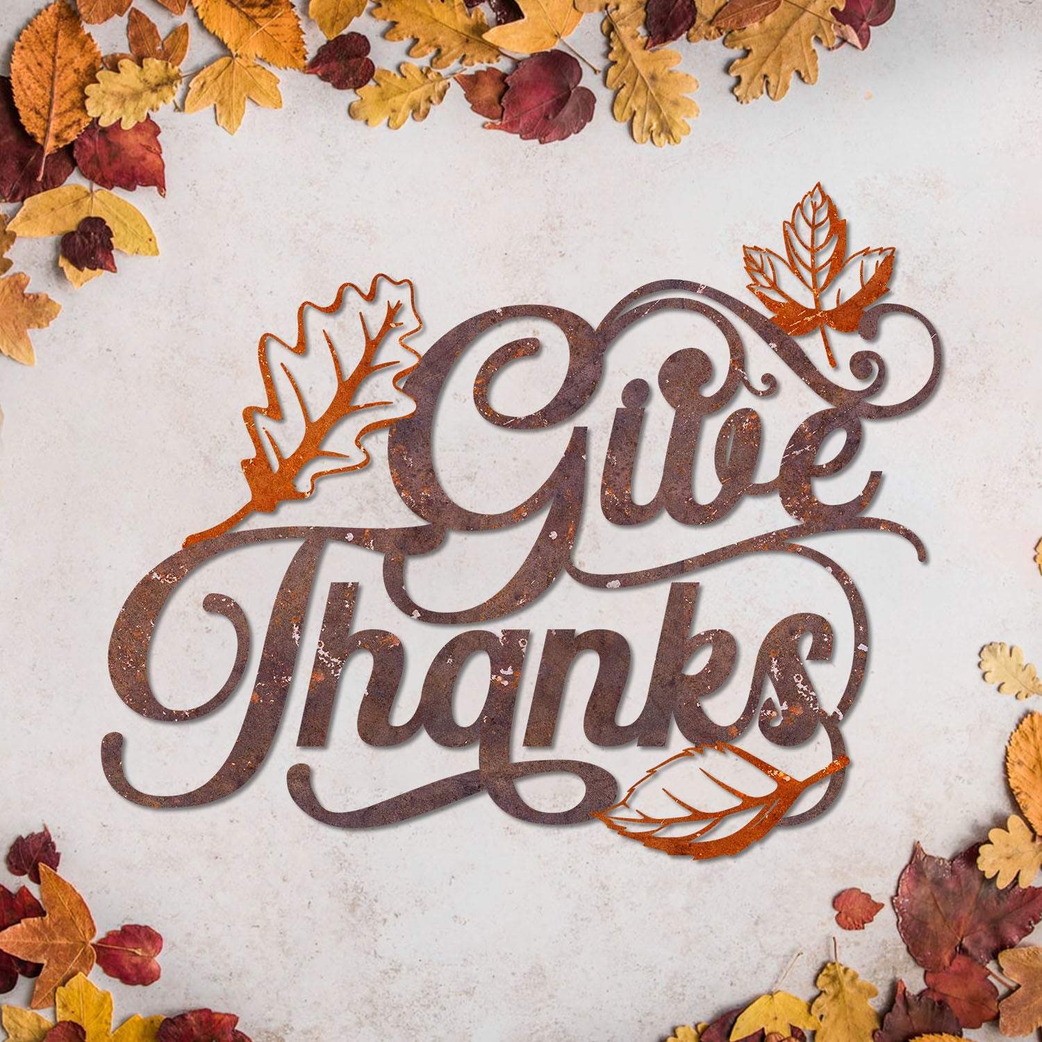 Give Thanks Pumpkin Leaves Rustic Metal Art, Thanksgiving Quote Home Decoration