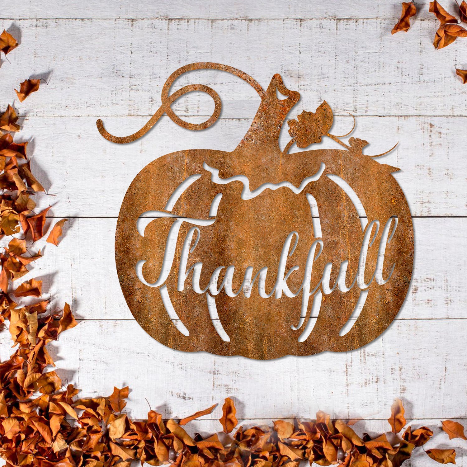 Rusty Thankful Pumkin Metal Sign, Thankful Living Room Wall Decoration For Thanksgiving