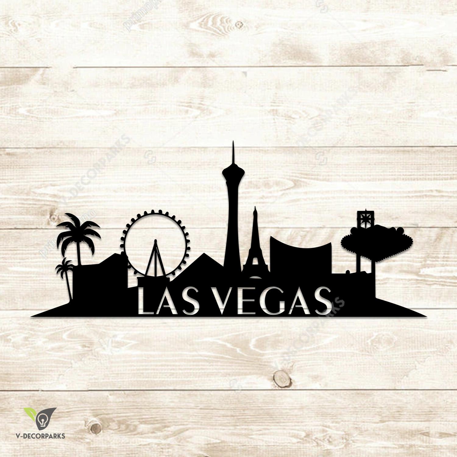 Las Vegas Skyline Silhouette Metal Art, Las Vegas City Interior Accent Metal Sign