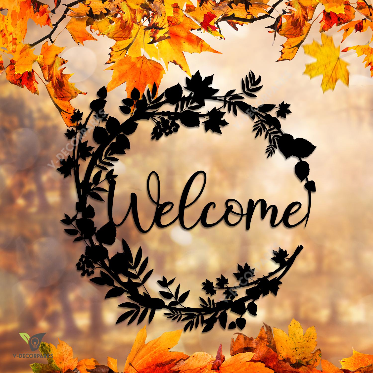 Welcome Autumn Wreath Metal Sign, Fall, Thanksgiving Decorative Gift