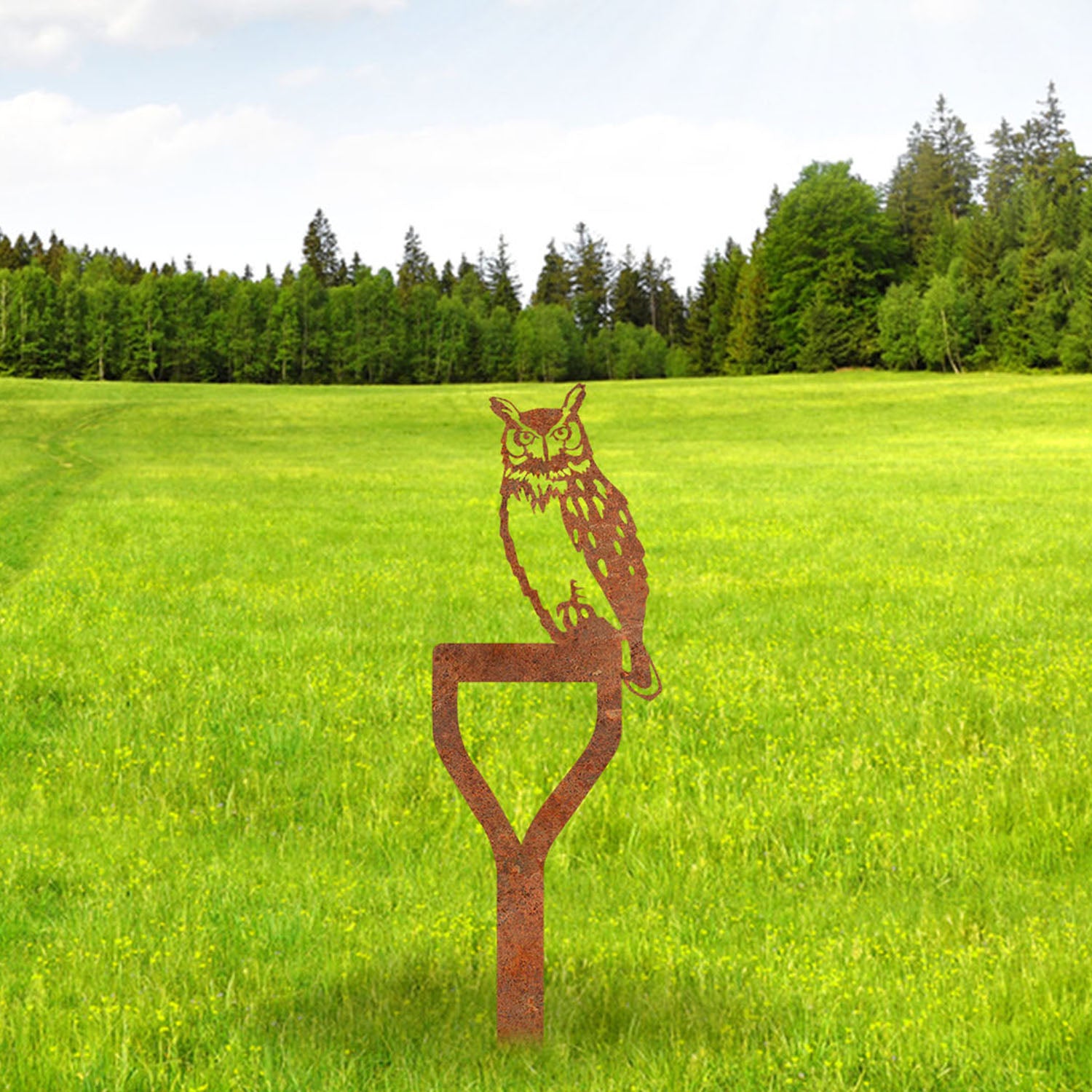 Rustic Owl And Shovel Metal Garden Sign, Owl Laser Cut Stake