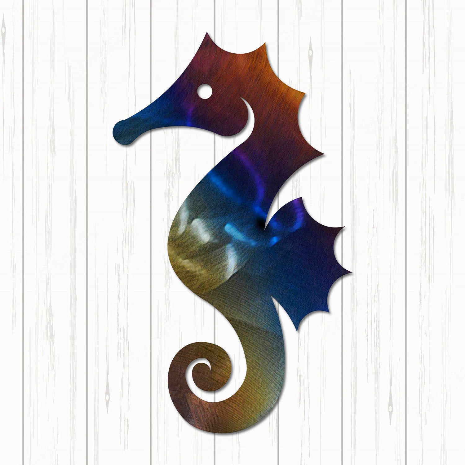 Seahorse Heat Induced Color Metal Art, Seahorse Sea Creature Metallic Artwork