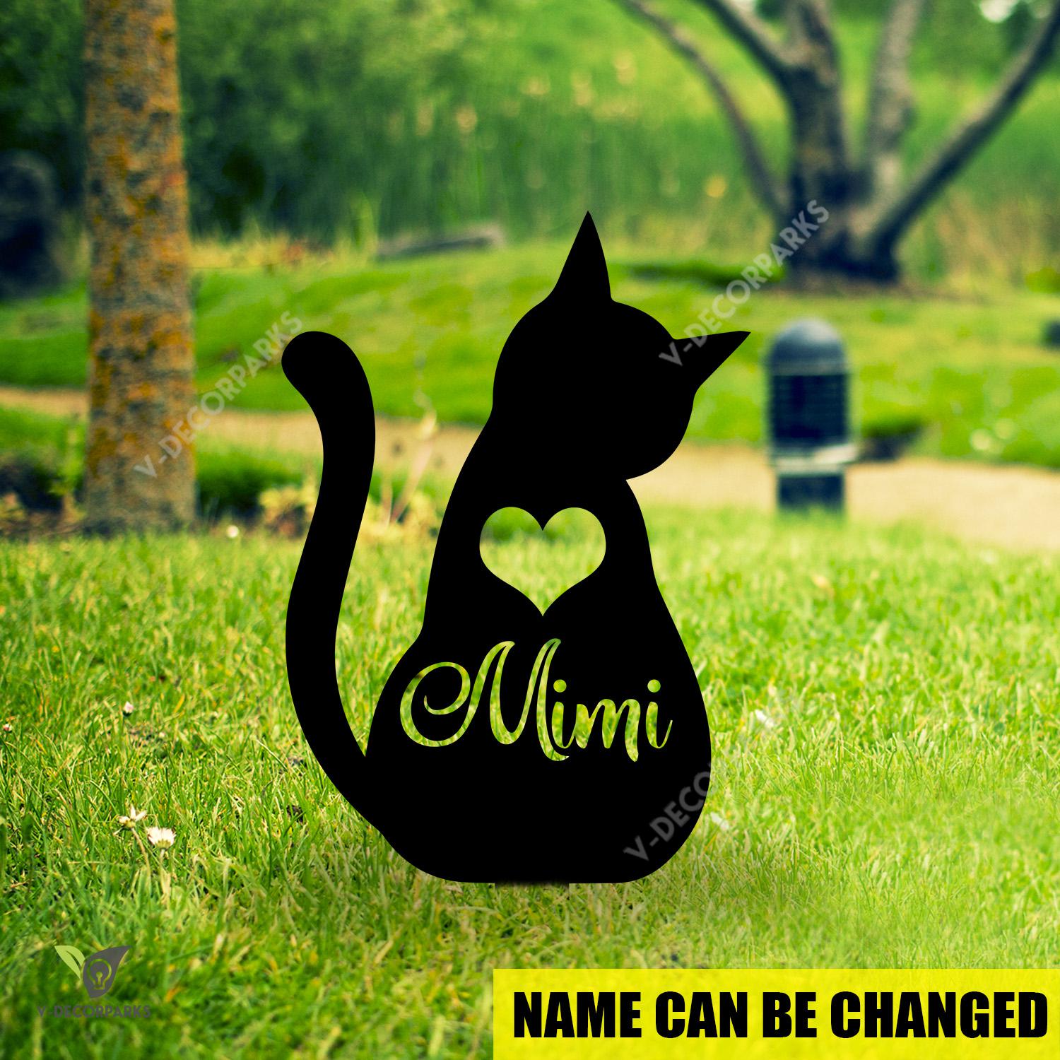 Personalized Memorial Cat Metal Garden Sign, Cat Silhouette Stake For Mom
