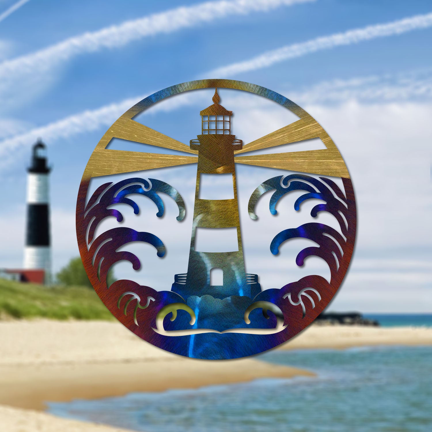 Heat Treated Color Lighthouse Metal Art, Lighthouse Beach, Cape Large Decor