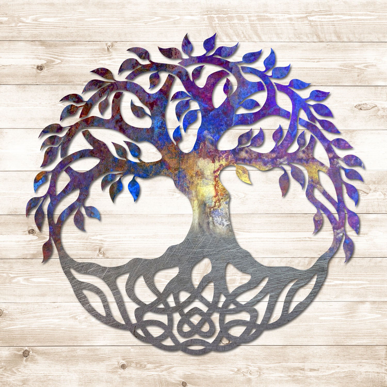 Heat Coloring Steel Tree Of Life Metal Sign, Tree Of Life Oversized Artwork