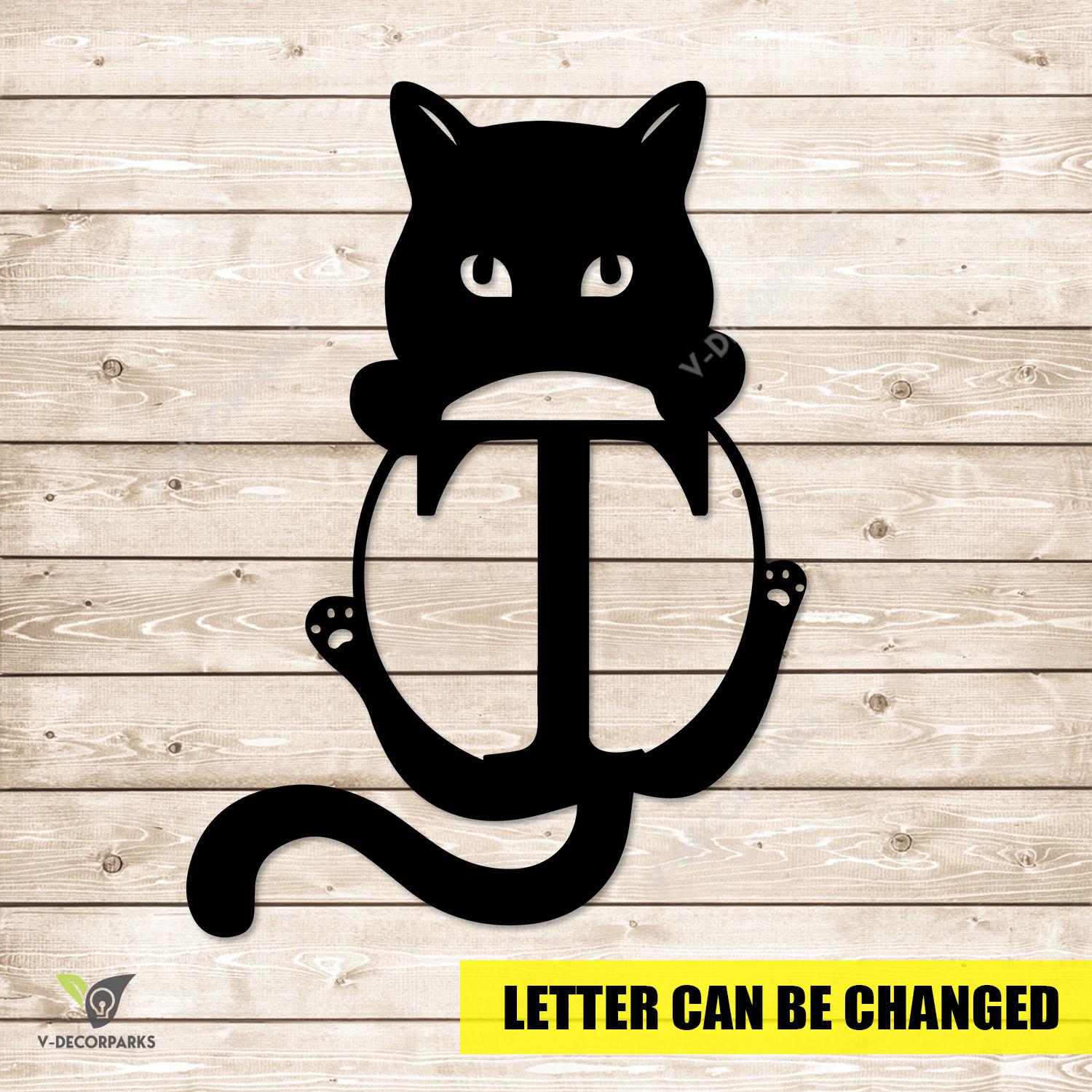 Custom Letter Kitten Cat Metal Sign, Cat Metallic Porch Artwork