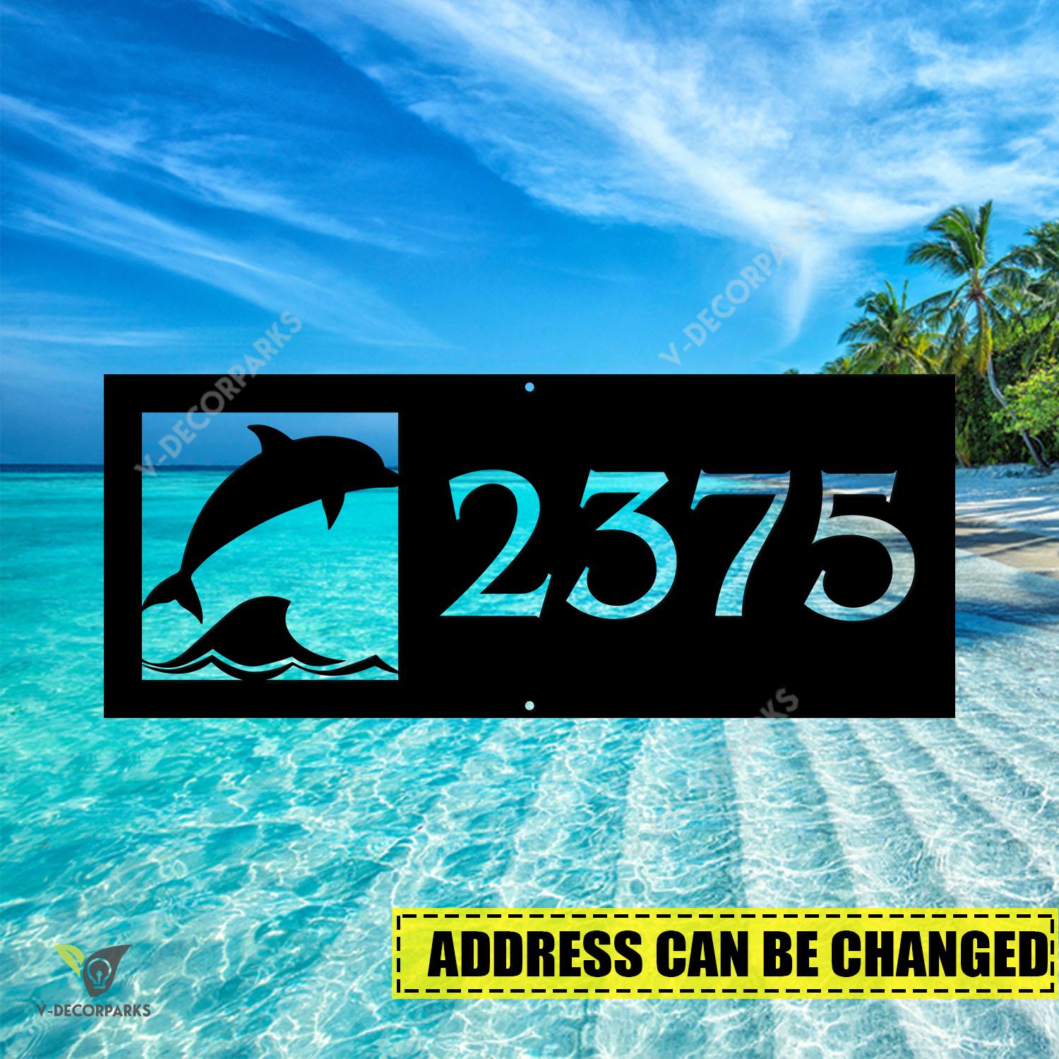 Customized Address Jumping Dolphins Beach Metal Wall Decoration, Jumping Dolphins Laser Cut Plaque