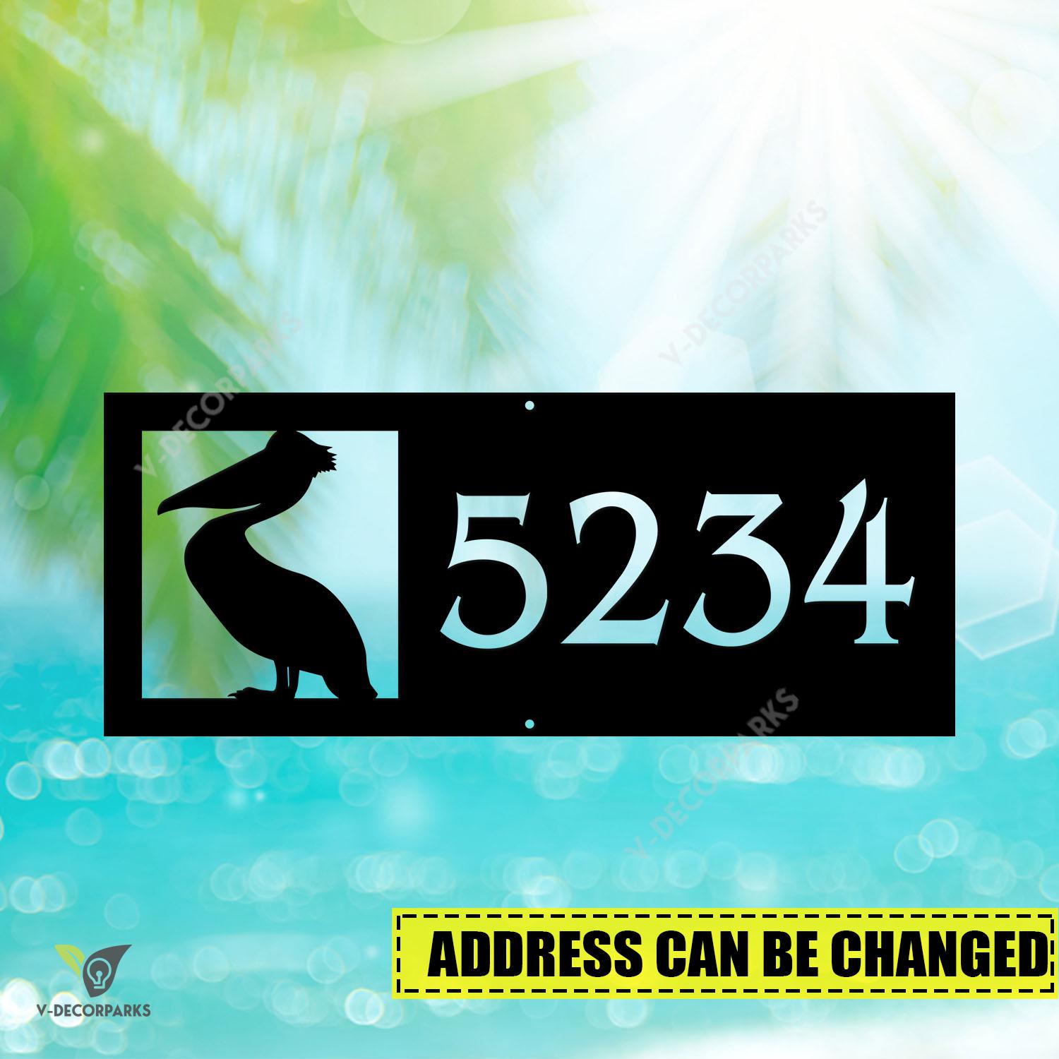 Custom Address Pelican Bird Beach Metal Sign, Pelican Coastal Stainless Decor