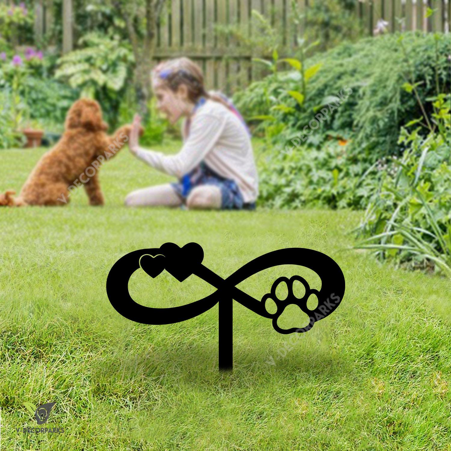 Infinity Dog Paw, Cat Paw And Double Heart Metal Garden Decoration, Infinity Dog Paw Backyard Artwork