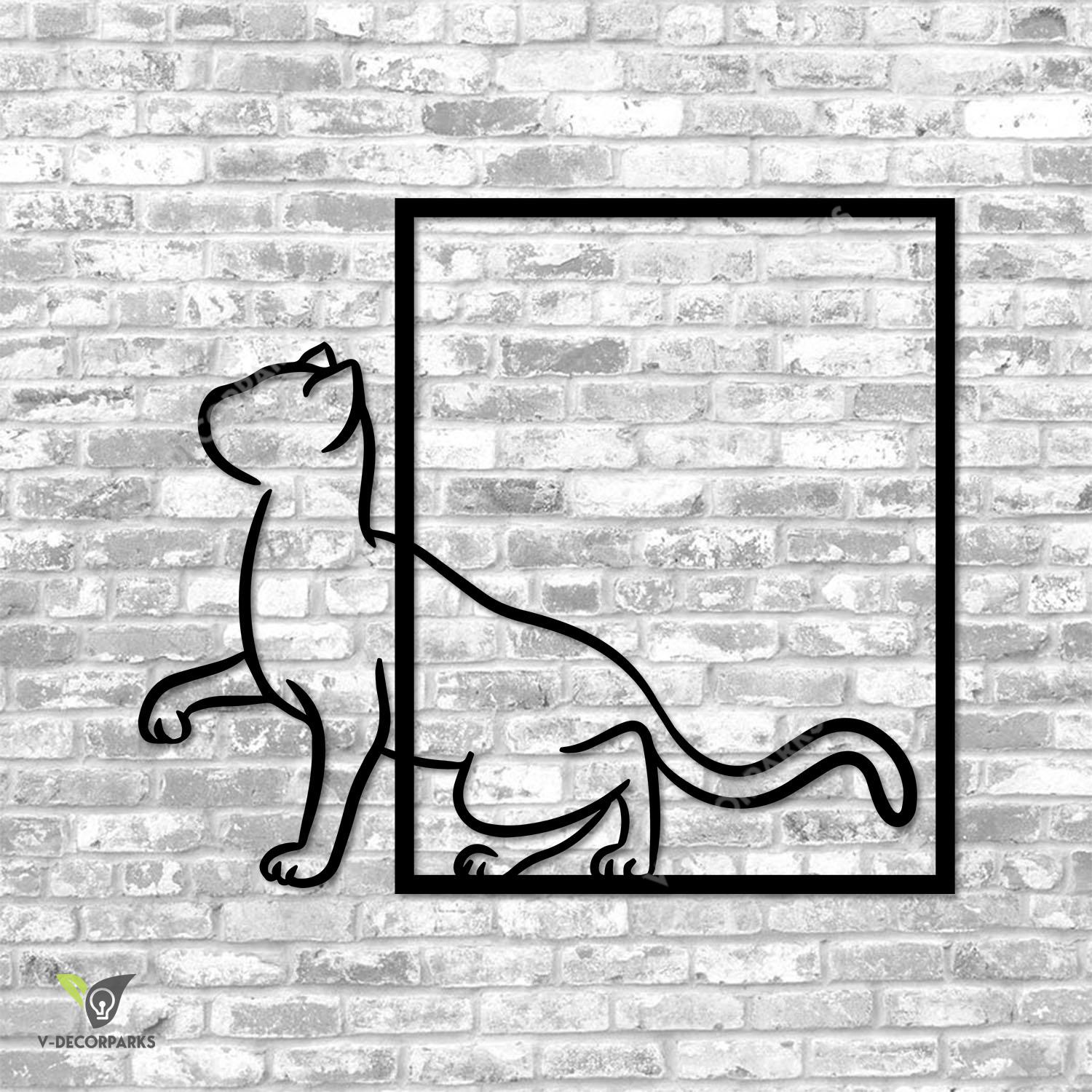 Cat And Rectangle Window Metal Art, Cat And Rectangle Window Living Room Stainless Accent