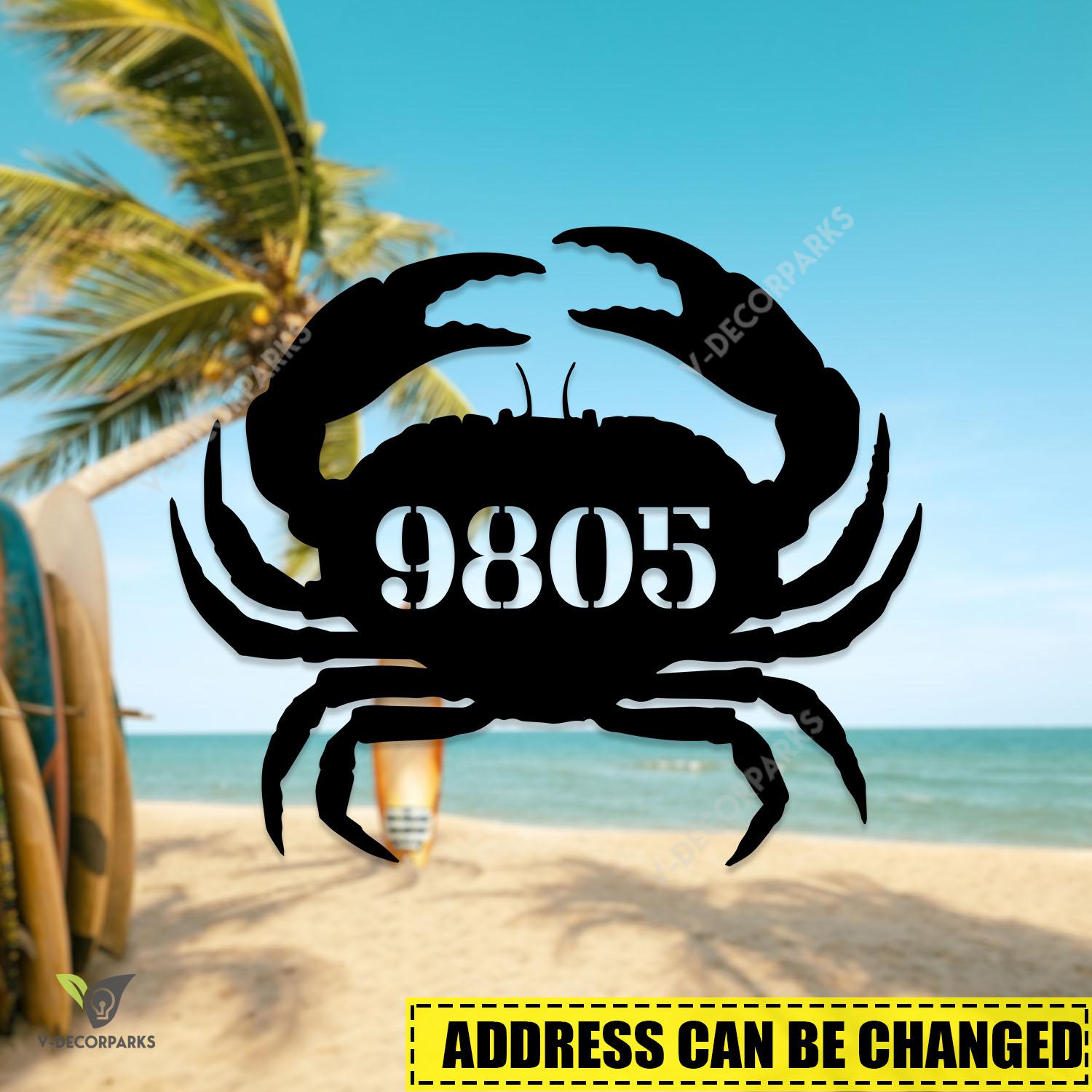 Personalized Address Crab Metal Art, Crab Sea House Decoration