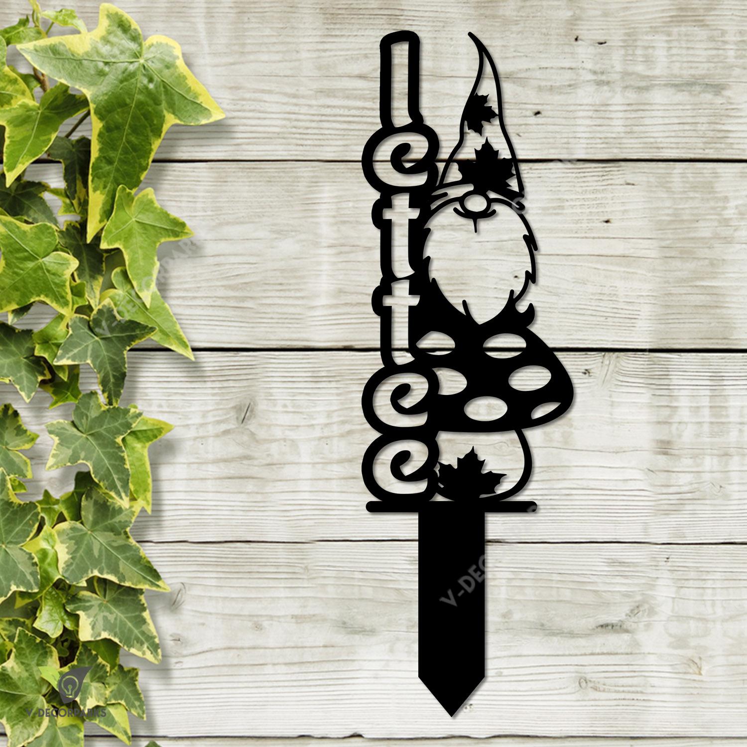 Lettee Gnome And Mushroom Metal Garden Art, Lettee Mushroom Vegetables Markers Stainless Stake Metal Sign